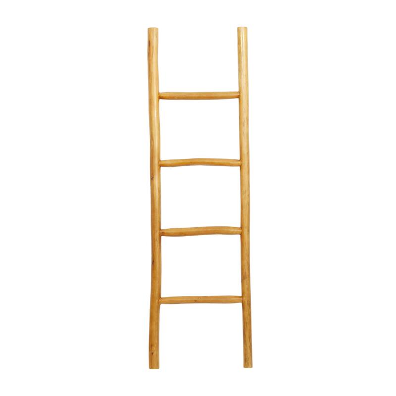 Teak Wood Handmade 4 Rack Ladder - White or Brown - Roche River Decor - Brown