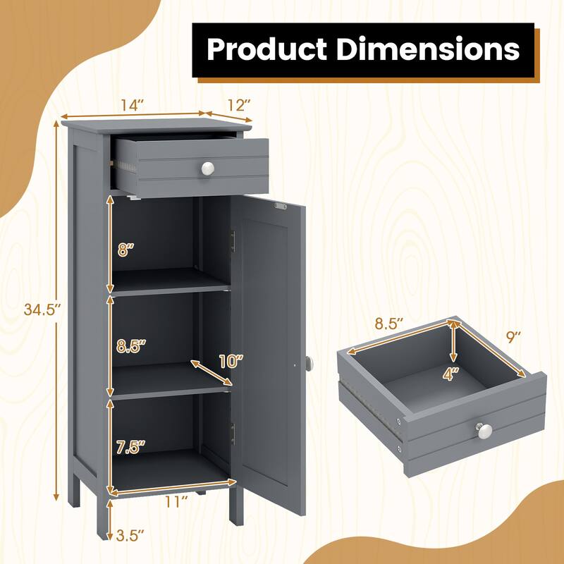 Costway Bathroom Floor Cabinet Storage Organizer Free-Standing with - See details