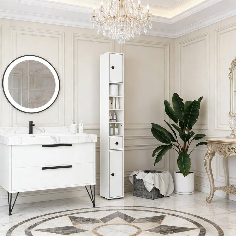 Anmytek Slim Corner Bathroom Cabinet White Tall Storage Unit