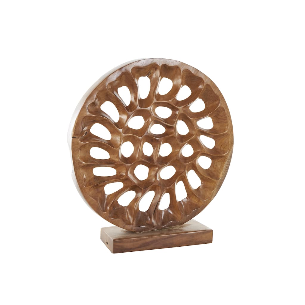 Teak Wood Abstract Handmade Circular Cutout Decorative Sculpture - Brown - Roche River Decor