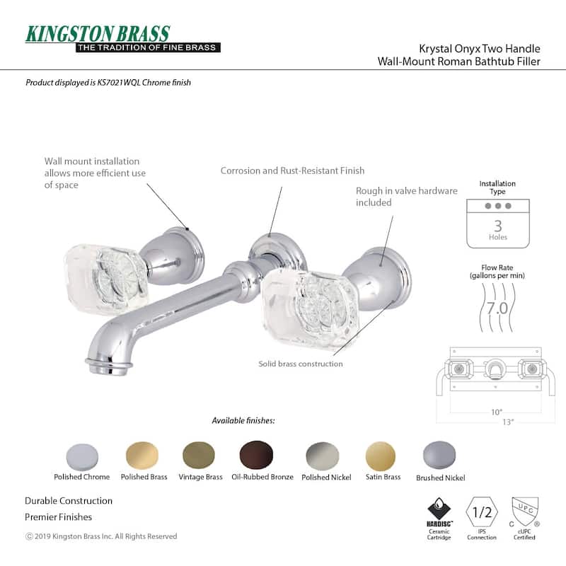 Kingston Brass Krystal Onyx Wall Mounted Tub Filler