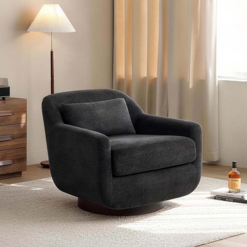 Modern Chenille Swivel Accent Chairs With Pillow - Dark Grey
