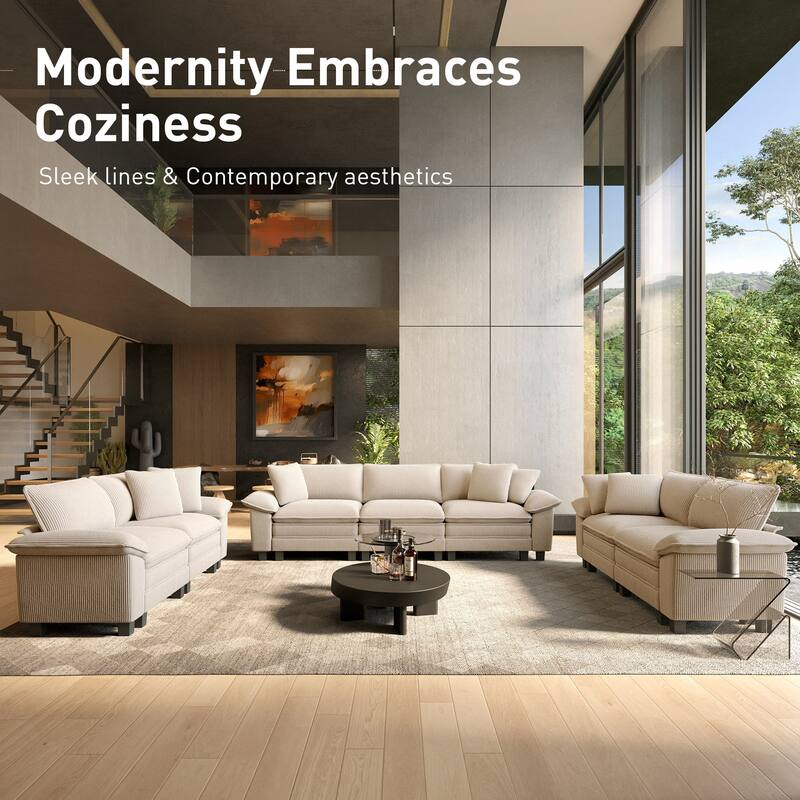 MAISON ARTS Modular Cloud Sectional Sofa, Comfy L- or U-Shaped Couch with Ottomans & Pillows, 4–6 Seat Living Room Sofa