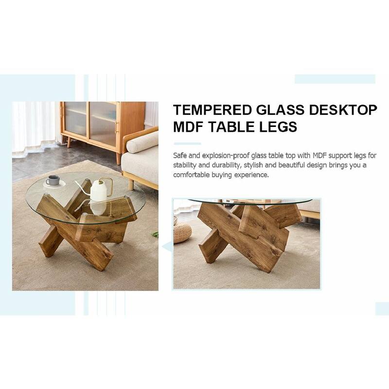 Modern 33.4-Inch Circular Glass Coffee Table with Distinctive Design