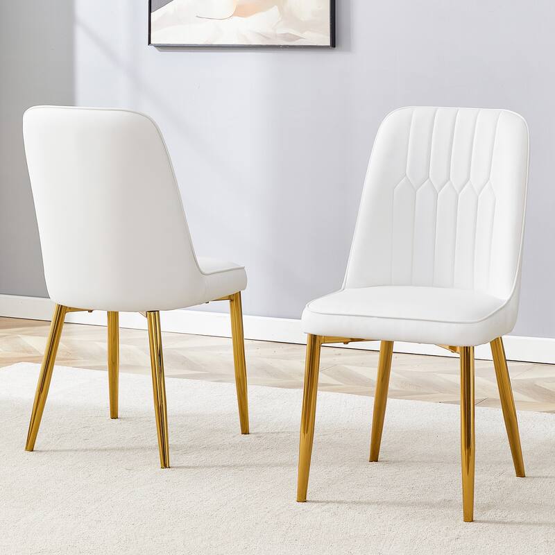 2 Modern Dining Chairs, Sleek Pu Leather Backrest, Metal Legs