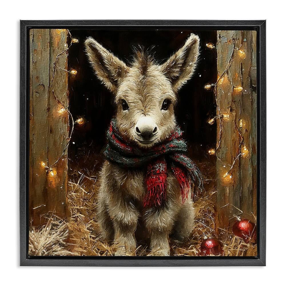 Stupell Baby Donkey & Holiday Lights Framed Floater Canvas Wall Art Design By Riley B