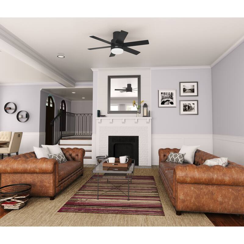 Hunter Mathers Low Profile Ceiling Fan with LED Light, Handheld Remote Modern Contemporary, Transitional