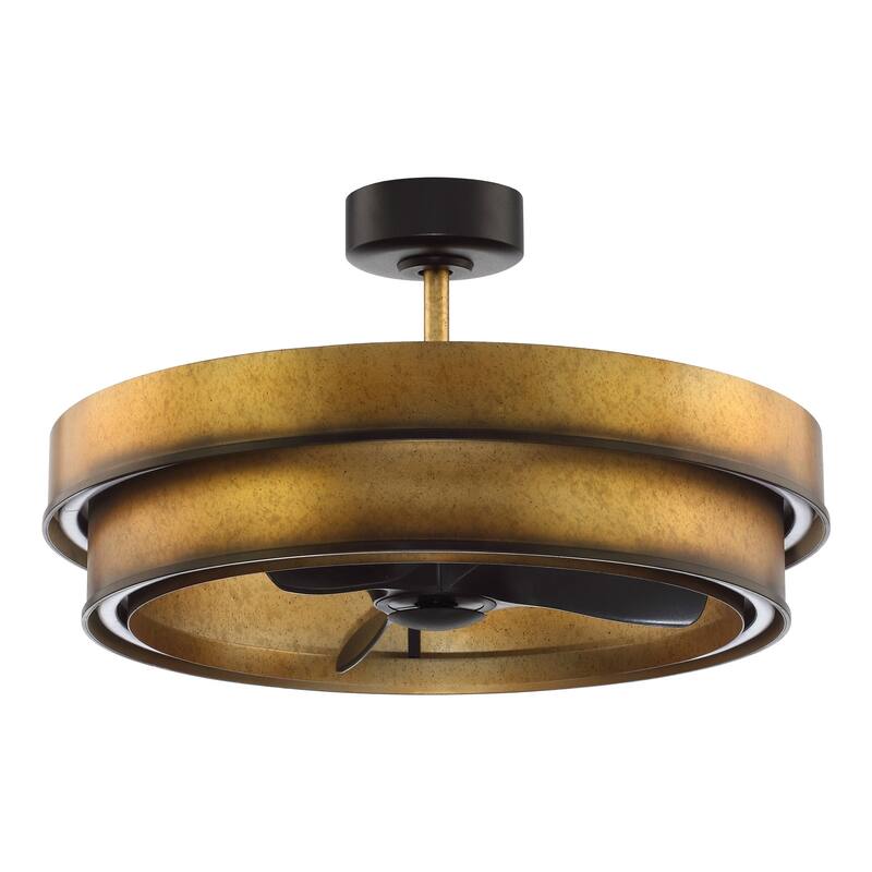 Ceiling Fan 32" Perimost 3-Blade Modern Gold Caged LED