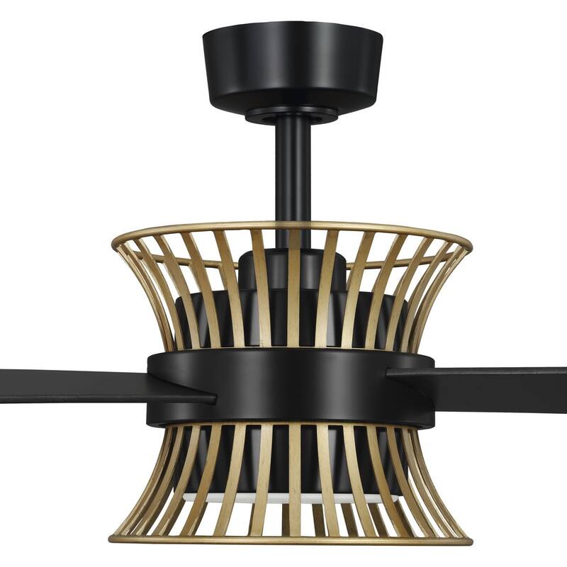 Bisbee Collection 55-in Three-Blade Matte Black Global Ceiling Fan with Rattan colored accent