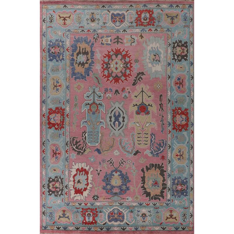 Pink Oushak Oriental Large Area Rug Handmade Wool Carpet - 9'6"x 13'9"