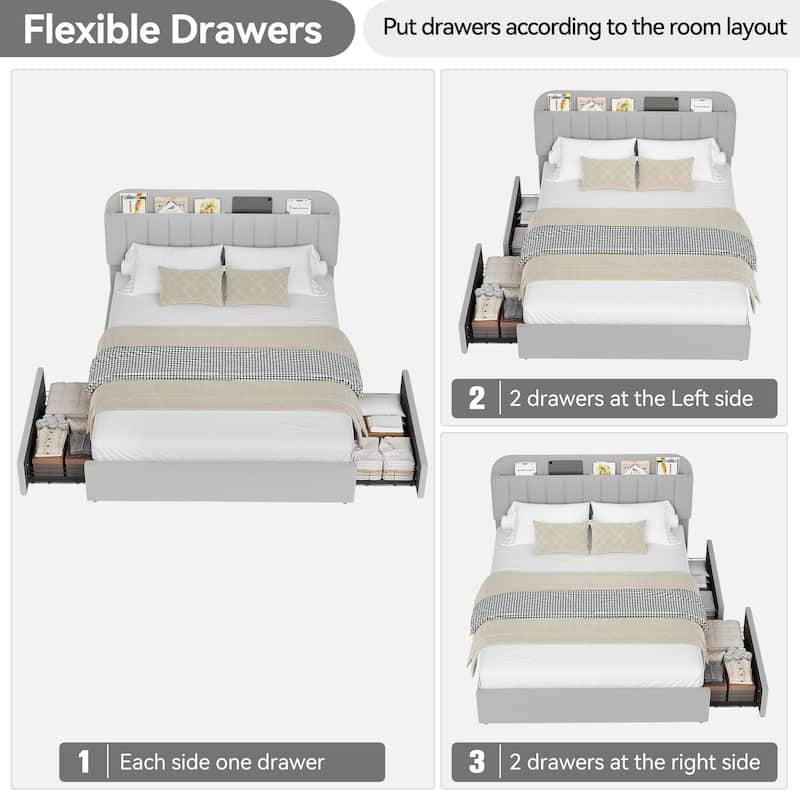 Bed Frame with Storage Headboard, 2 Drawers