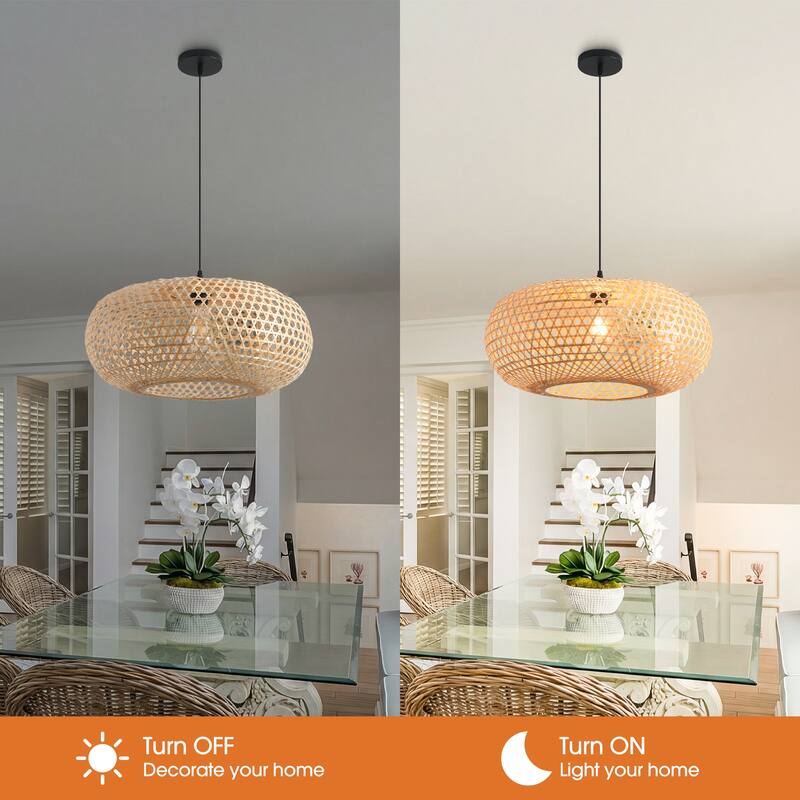 22" Nautical Woven Bamboo Lantern Pendant Light Chandelier for Island Kitchen