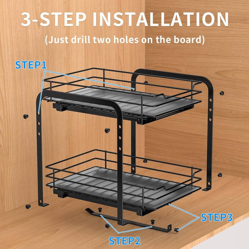 Spice Rack Organizer,2 Tier Pull Out Spice Racks for Inside Cabinets & Pantry Closet, Height Adjustable Heavy Duty Metal Basket