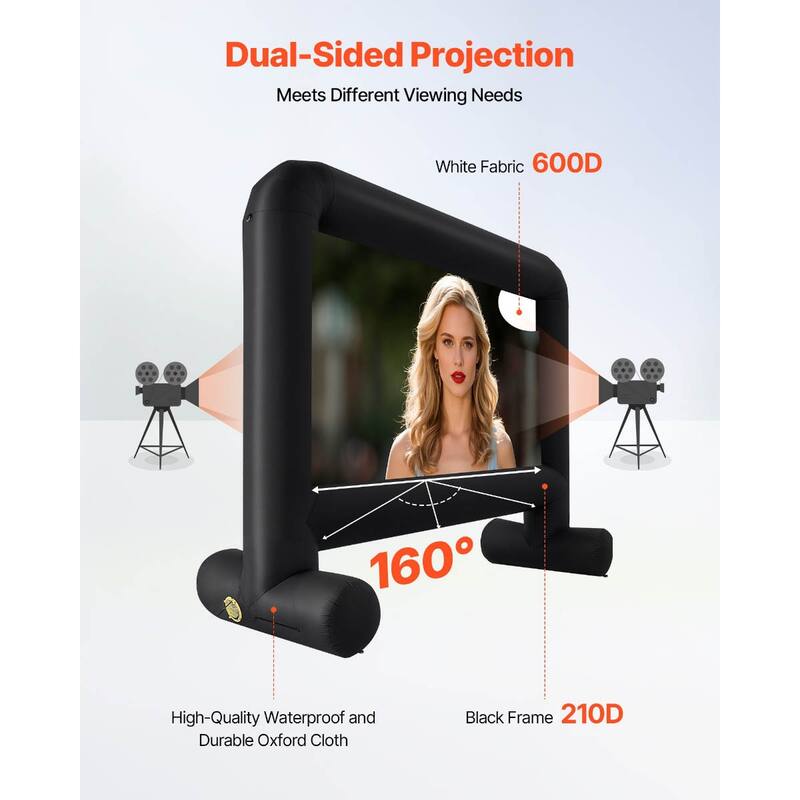 Wrinkle-Free 600D Fabric, Silent Blower Quick Setup Portable Backyard Projection Screen for Camping Parties & Home Theater