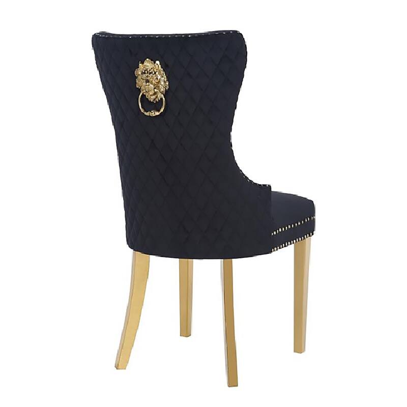 Modern Set of 2 Dining Chairs with Button Tufted Upholstered Back, Nailhead Trim, Stainless Steel Legs for Dining Room