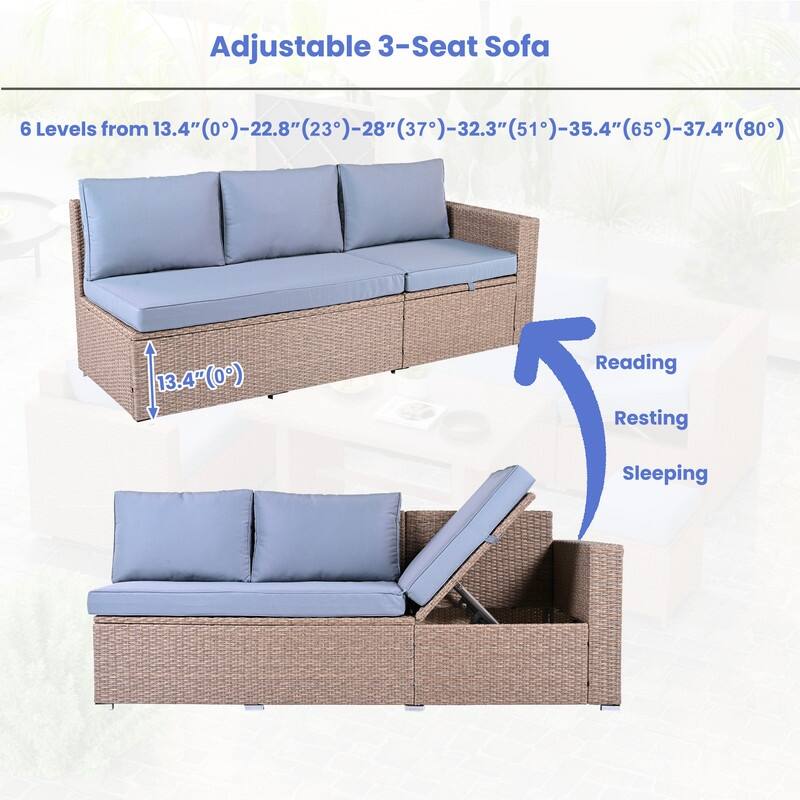 6-Piece All-Weather PE Rattan Patio Set – Adjustable Seating, Storage Box, Removable Covers & Tempered Glass Table Top‌