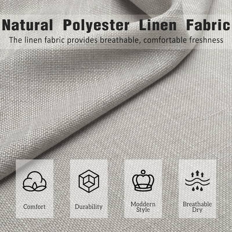 Greige Bed Frame Queen Size Platform Bed with Ambient Lighting on Footboard Side Rails, Linen Fabric Corner Wingback Bed