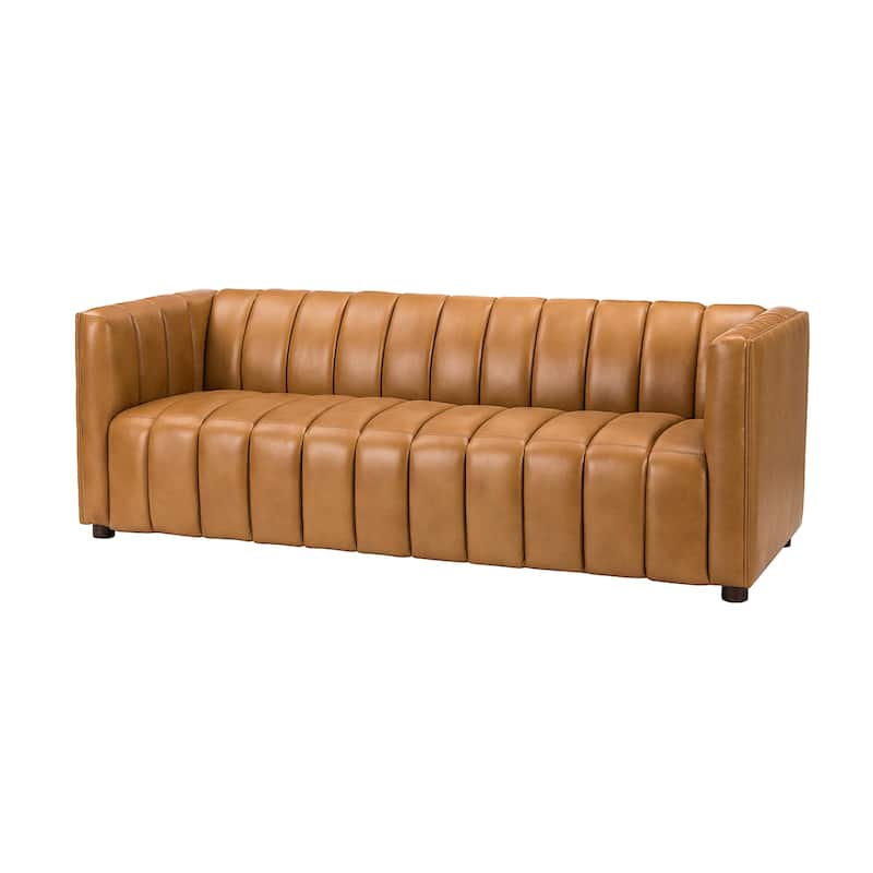 Olinto Modern 83-Inch Genuine Leather Curved Couch Sofa with Channel Back by HULALA HOME