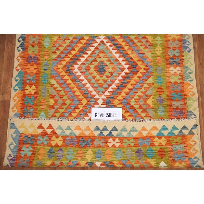 Hand Woven Oriental 100% Wool Carpet Southwestern Geometric Multi-Colored Kilim Area Rug - 6' 1'' X 5' 0''