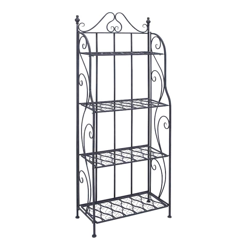 Metal Scroll Indoor Outdoor Tall Folding 4 Shelf Bakers Rack - Black - Roche River Decor - Black