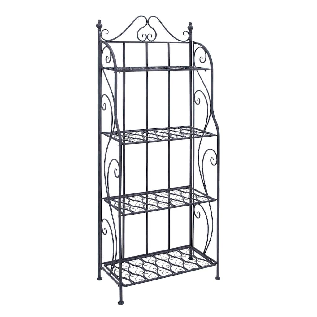 Metal Scroll Indoor Outdoor Tall Folding 4 Shelf Bakers Rack - Black - Roche River Decor