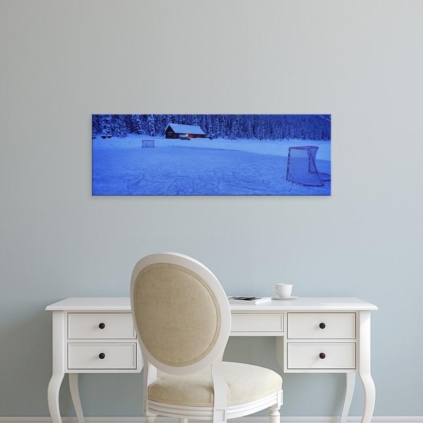 Easy Art Prints Panoramic Image 'Hockey net on a snowcapped landscape, Lake Louise, Alberta, Canada' Premium Canvas Art