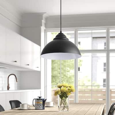 Modern 1-Light Dome Pendant Light with Black Metal Shade