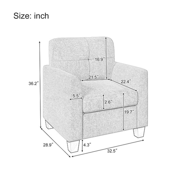 Modern Accent Chair Cozy Armchair Button Tufted Back and Wood Legs