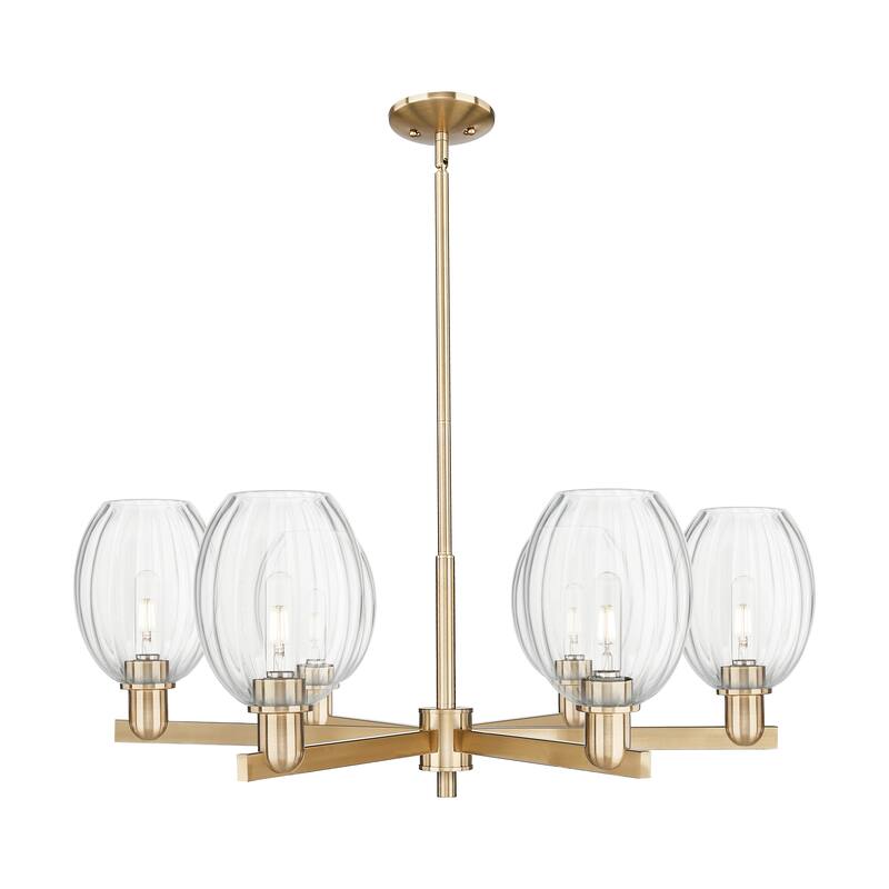 Innovations Lighting Downtown Urban - Preston - 6 Light 24" Bell Shade Stem Hung Chandelier - Clear/Champagne Bronze