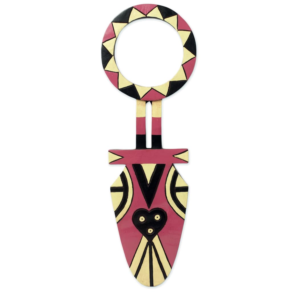 Handmade Nafana Pride African Wood Mask (Ghana) - 26.5" H x 8.75" W x 1.6" D