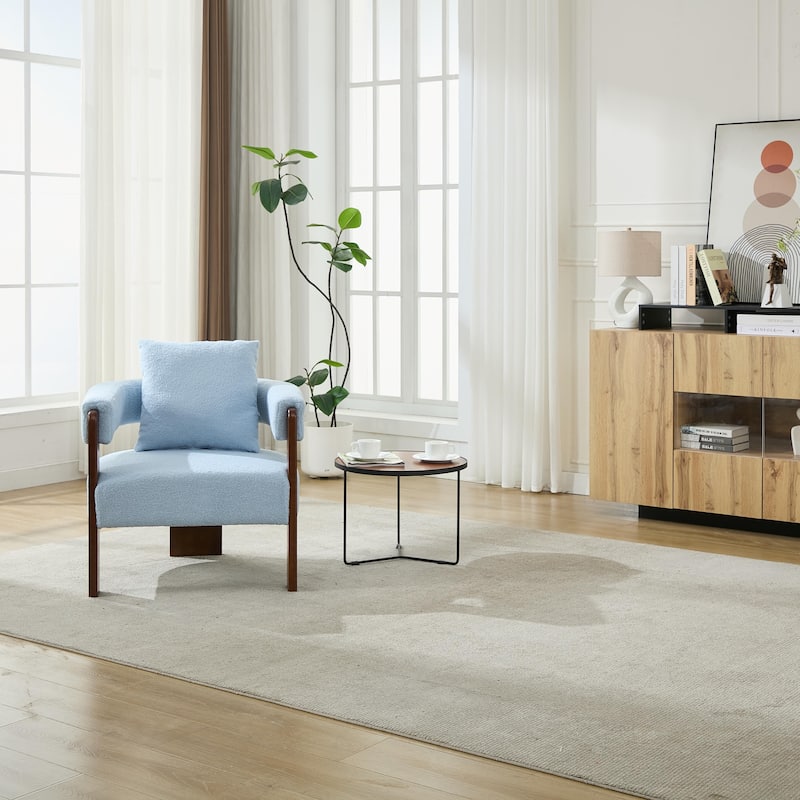 SEYNAR Modern Teddy Upholstered Fabric Round Armchair with pillow