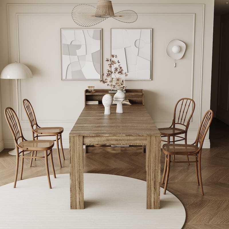 Barnwood Particle Board MDF Extendable Dining Table with Storage - 36.61 L x 98.43 W x 39.37 H in