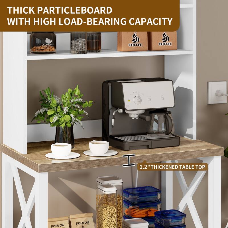 Baker's Rack Coffee Bar Cabinet Microwave Stand Rustic With Power Outlet