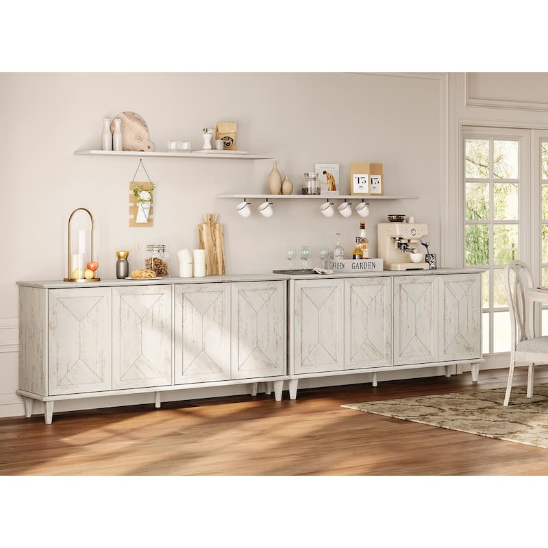 Large Buffet Cabinet with Handcrafted Pop-Up Doors for Dining Room - Pale Oak - 130 inches in width