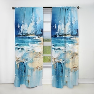 Designart "Blue And Beige Tranquility Beach II" Coastal Minimalism Curtain - Blackout No Pattern Curtain - 1 Panel