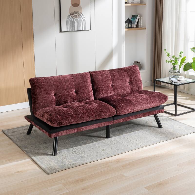 WINE RED Sleeper Loveseat w/ Armless Reclining Sofa Convertible Settee