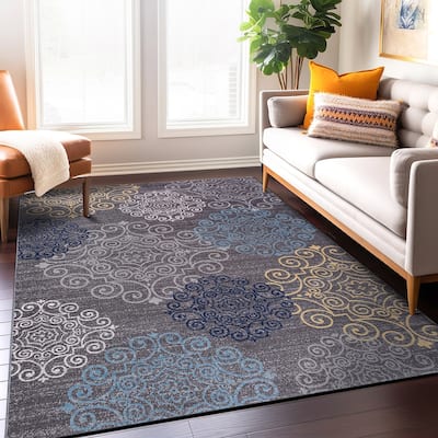 World Rug Gallery Modern Floral Swirl Design Non-Slip Area Rug