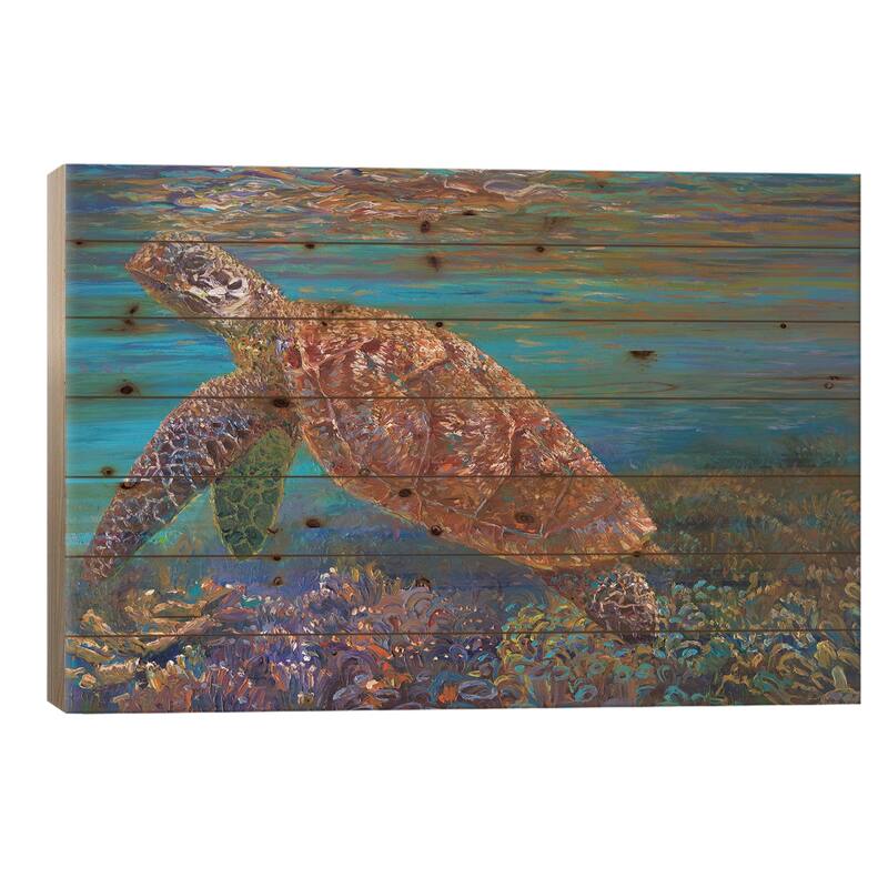 Hawksbill Print On Wood by Iris Scott - Multi-Color - 26x40x1.5