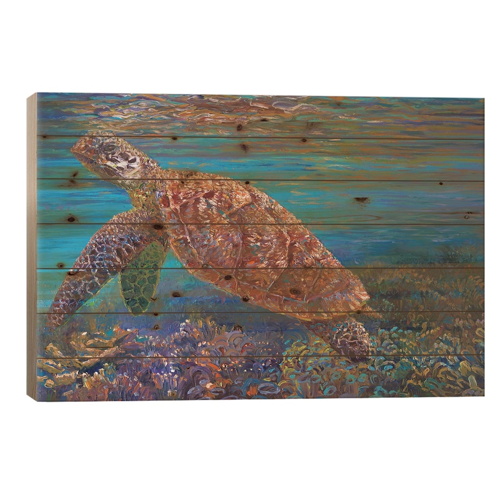 Hawksbill Print On Wood by Iris Scott - Multi-Color