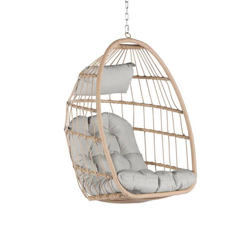Egg Chair Outdoor Without Stand Indoor,Wicker Rattan Hammock Egg Porch Swing with Cushions for Bedroom Patio Balcony