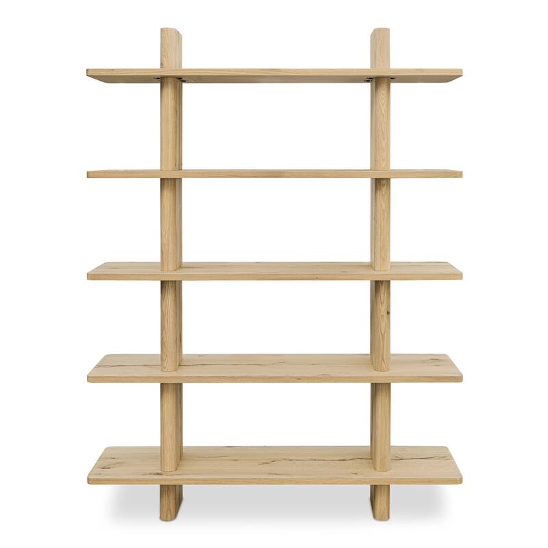 NADAAL STUDIOS Thalor Bookshelf, Large Dark Oak with Bullnose Vertical Supports, Rounded Edges Metal Detail, Dark Brown - Rustic Oak - 53" X 15"