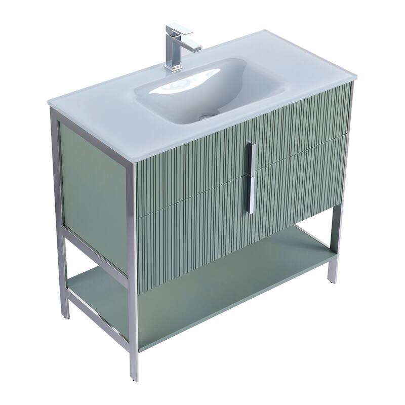 Fine Fixtures Serenity Modern Bathroom Vanity with White Glass Top