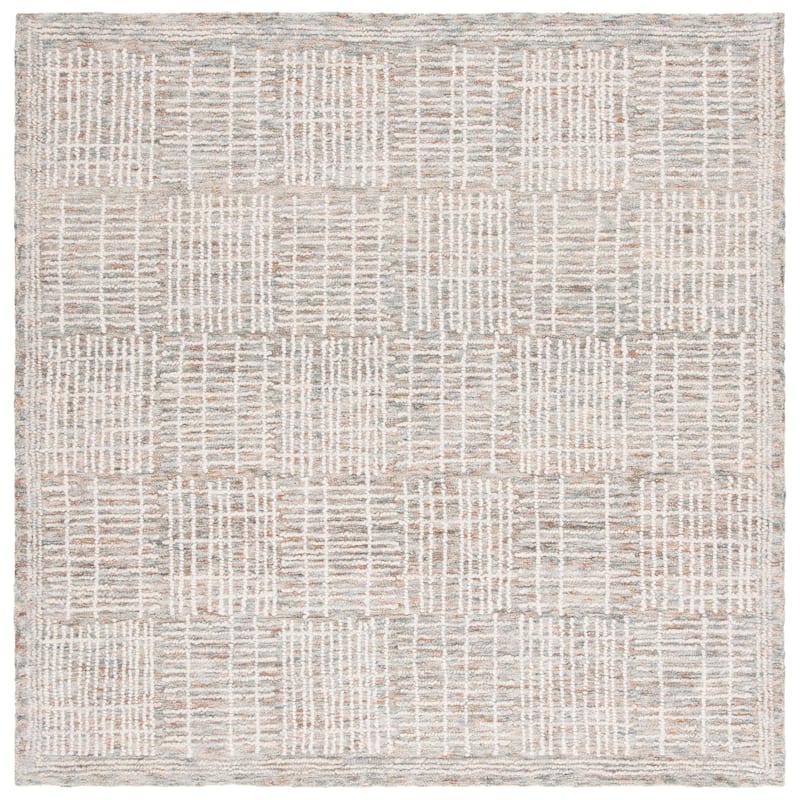 SAFAVIEH Handmade Abstract Anoek Checkered Wool Rug - 4' Square - Brown/Ivory