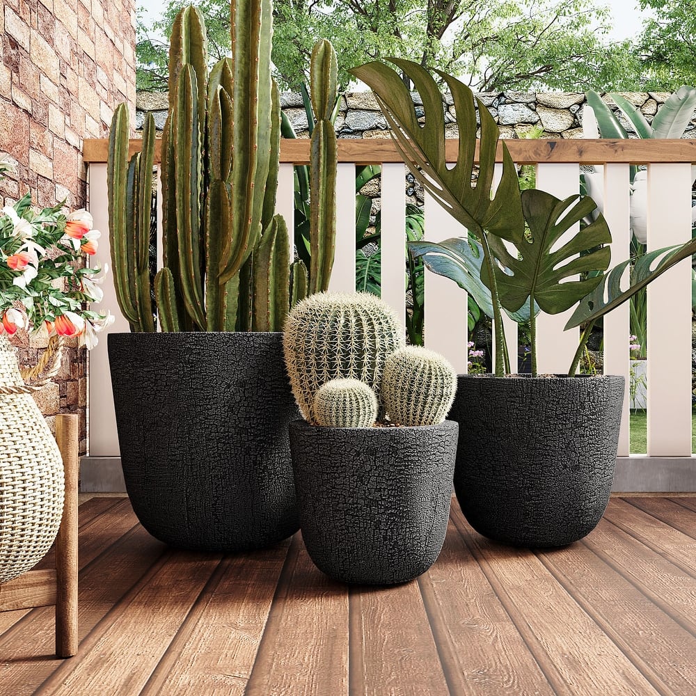 Roomfitters Lightweight MGO Planter Set of 3, Round Weather Resistant Outdoor Indoor Flower Pots for Garden Patio