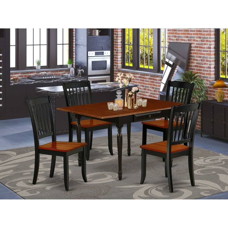 5-Piece Black and Cherry Finish Solid Wood Top - Dining Room Set - Seats 4