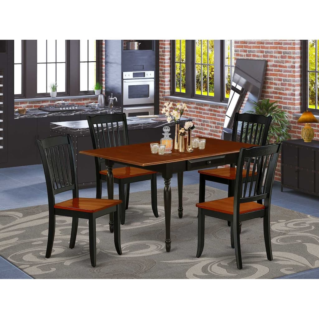 5-Piece Black and Cherry Finish Solid Wood Top - Dining Room Set - Seats 4