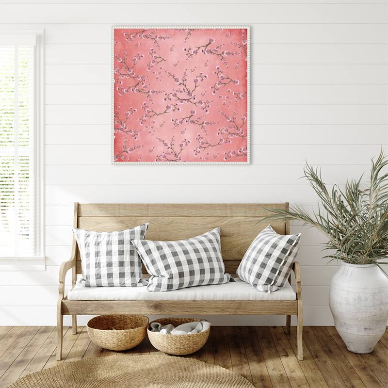 Sakura Love Coral by Monika Strigel Framed Canvas Wall Art Print