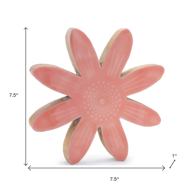 HomeRoots Set of Two Pink Wood Flowers Tabletop Sculptures - 7.50 in. x 7.50 in. x 1.00 in.
