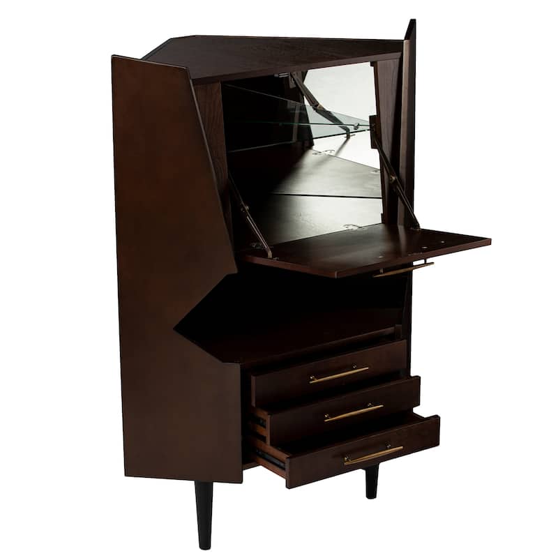 SEI Furniture Haramsoya Dark Tobacco Geometric Corner Bar Cabinet