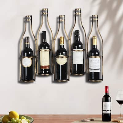 5 Bottle Wall Mounted Wine Rack Stylish Modern Wine Storage - 23.2"x 3.5" x 19.6"